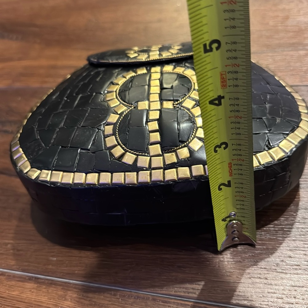 Ramla Mosaic Handmade Mosaic Moroccan Black Handbag with gold color chain. - Picture 7 of 9